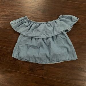H&M Off The Shoulder Denim Blue Top🧞‍♂️TRY ON
